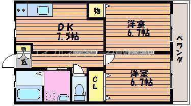 プログレ I(2DK/1階)の間取り写真