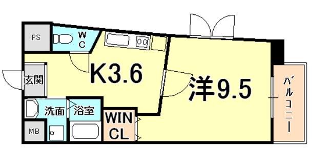 キャッスルプラザ甲子園アネックス(1K/9階)の間取り写真