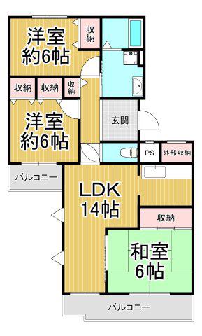 カサソレアード(3LDK/1階)の間取り写真