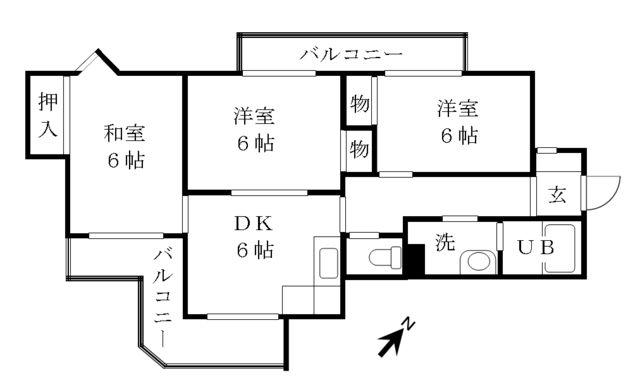 アーバンハウスIII番館(3DK/2階)の間取り写真