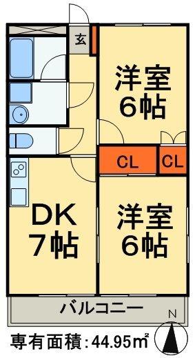 ファインパークⅡ(2DK/2階)の間取り写真