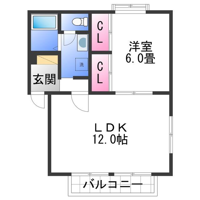 セジュール城II(1LDK/2階)の間取り写真