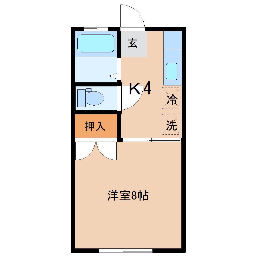 キャッスル冠木B(1K/2階)の間取り写真