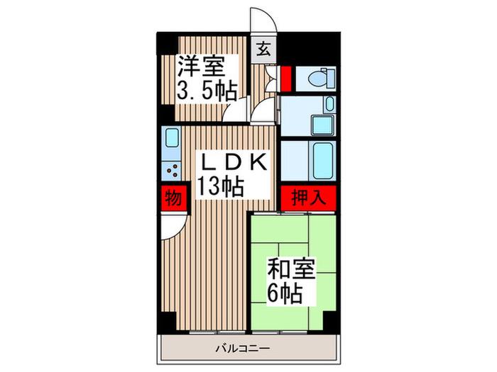 入間駅前第2ビル(2LDK/5階)の間取り写真