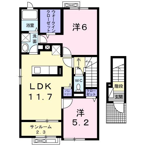 マウントック・フェザント(2LDK/2階)の間取り写真