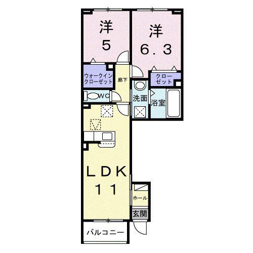 プラシードII(2LDK/1階)の間取り写真