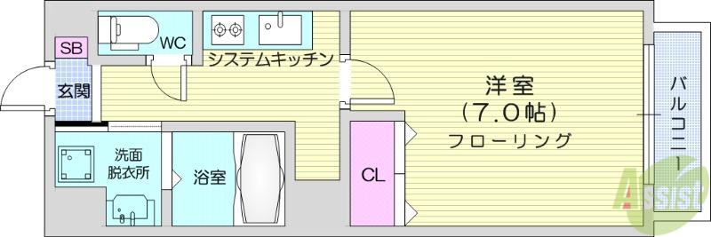 ピュアステージ八幡(1K/2階)の間取り写真