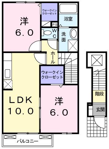 プリムローズINO(2LDK/2階)の間取り写真
