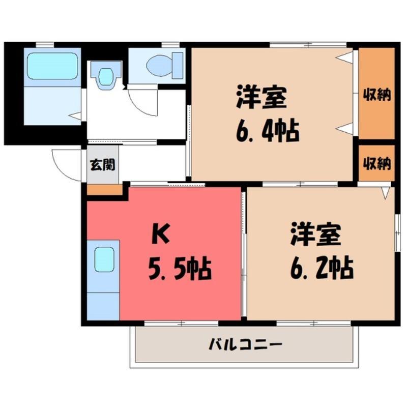 ハイツルミエールE(2K/2階)の間取り写真