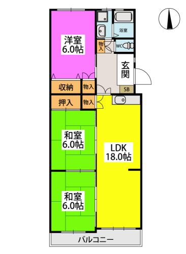 ドミール21(3LDK/1階)の間取り写真