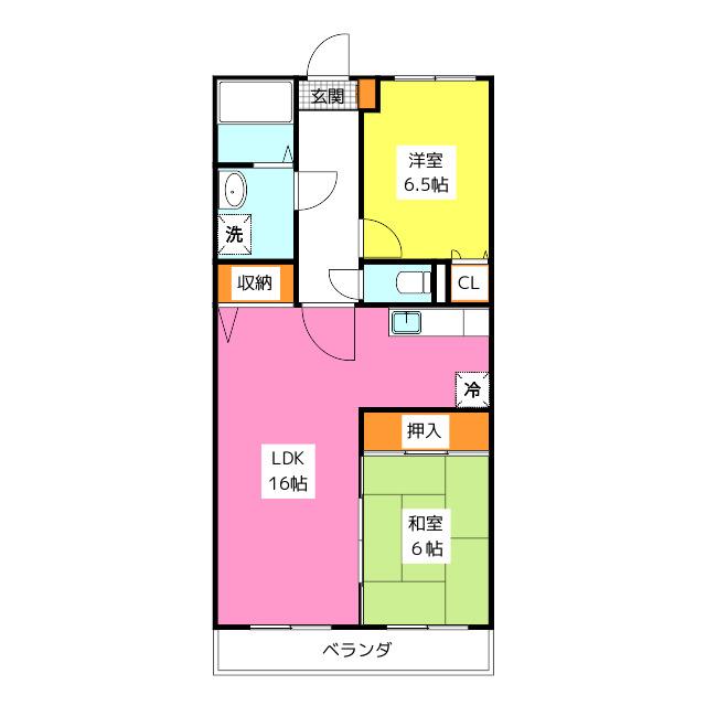 シックス板付(2LDK/3階)の間取り写真