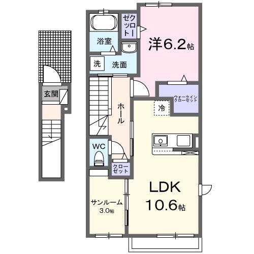 ニューライズ真時III(1LDK/2階)の間取り写真