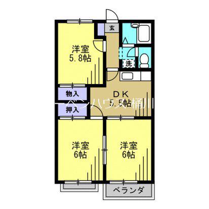 グランハイムB棟(3DK/2階)の間取り写真