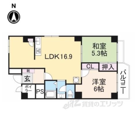 京都グランドハイツ(2LDK/4階)の間取り写真