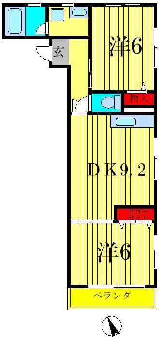 サイワハイツ(2DK/3階)の間取り写真