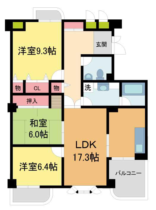白鷹松下町マンション(4LDK/5階)の間取り写真