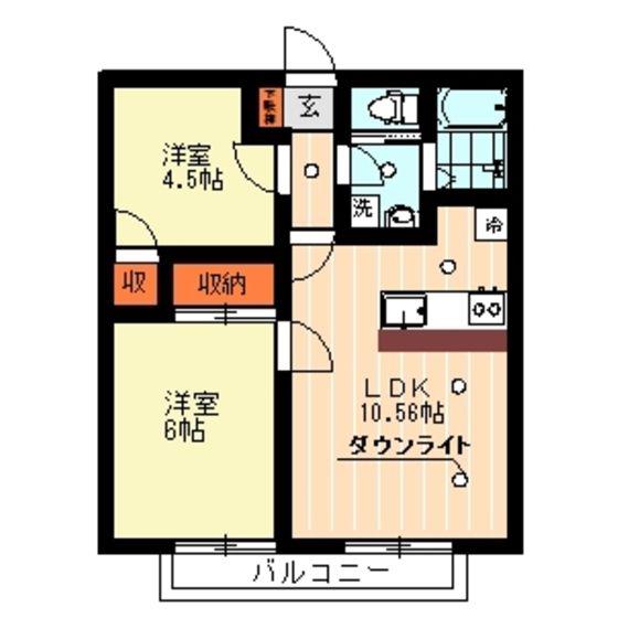 小手指スカイハイツ(2LDK/1階)の間取り写真