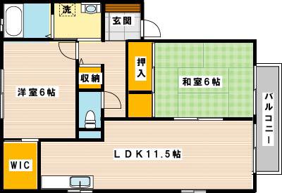 アネシス東大谷II B棟(2LDK/1階)の間取り写真