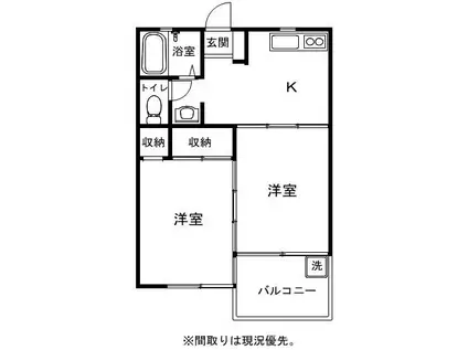 レディースコーポアイビー(1LDK/2階)の間取り写真