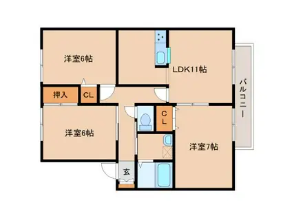 ラルジュ高の原(3LDK/2階)の間取り写真