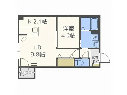 ALBA GRANDE麻生(1LDK/2階)の間取り写真