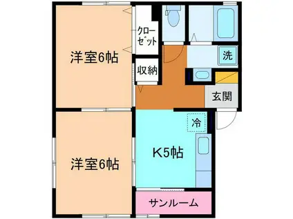 セシリヤ西(2K/1階)の間取り写真