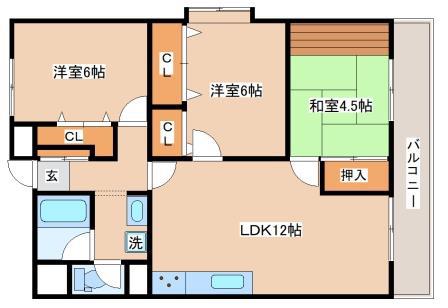 メゾン霞ヶ丘(3LDK/4階)の間取り写真