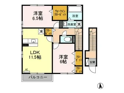 グリーン・リーフ熊倉 E(2LDK/2階)の間取り写真
