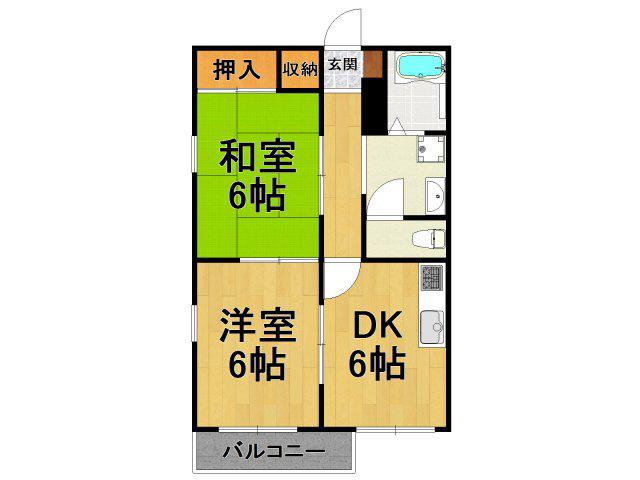 ピュールヴィサージュ(2DK/2階)の間取り写真