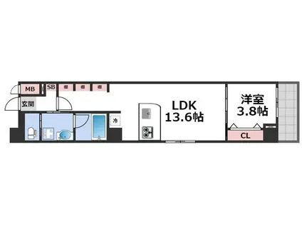 M.HILLS本町東(1LDK/8階)の間取り写真