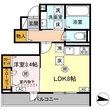インペリアルS(1LDK/1階)の間取り写真