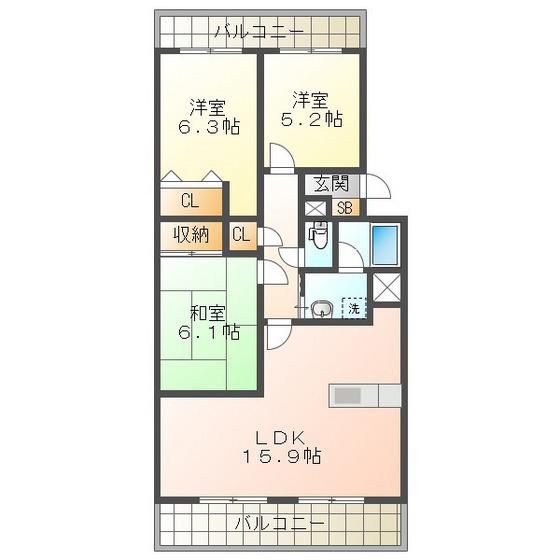 グランポルト別名(3LDK/3階)の間取り写真