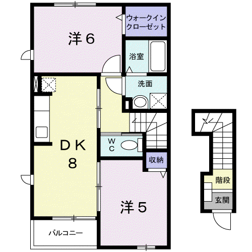 ヴィラ・かたかご III(2DK/2階)の間取り写真