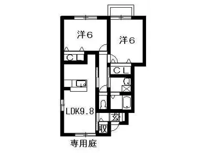 ディアコート弐番館 B棟(2DK/1階)の間取り写真