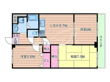 アルバ摂津(3LDK/6階)の間取り写真