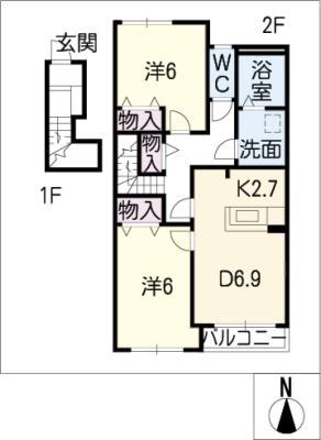 アメジストM&S(2DK/2階)の間取り写真