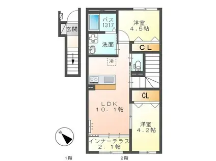 GRANDAGE桜(2LDK/2階)の間取り写真