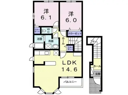 サンライト・カワサキB(2LDK/2階)の間取り写真