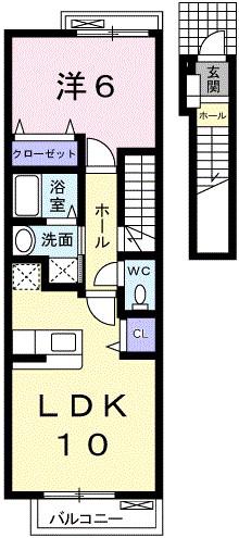 ラ・ペッシェS(1LDK/2階)の間取り写真