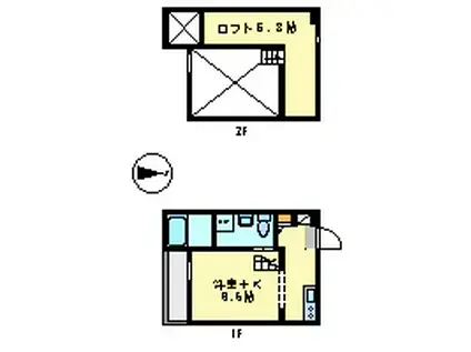 KAHALE小本(1K/2階)の間取り写真