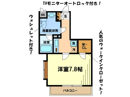 スパシエ エクレクト(1K/1階)の間取り写真