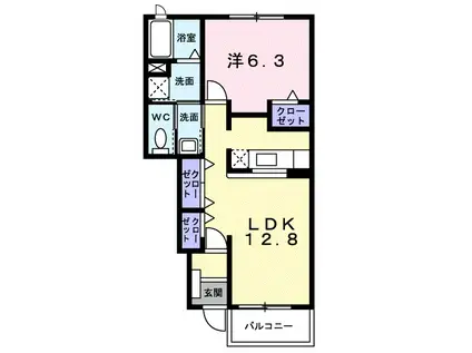 プロムナード岡部II(1LDK/1階)の間取り写真