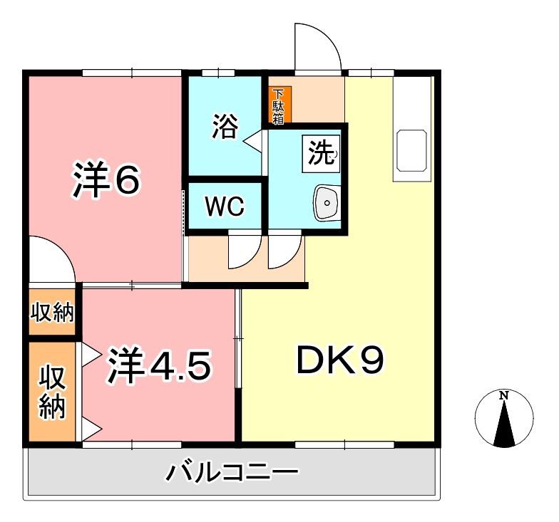 グランアムールもず I(2DK/1階)の間取り写真