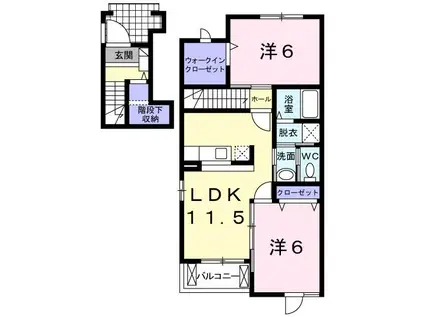 リバーサイドシティB棟(2LDK/2階)の間取り写真