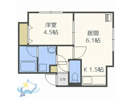 パルテール桑園Ⅱ(1DK/2階)の間取り写真