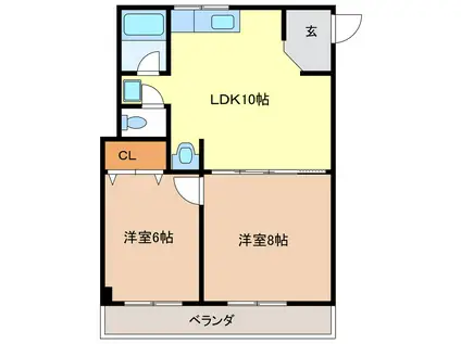 松原マンション(2LDK/4階)の間取り写真