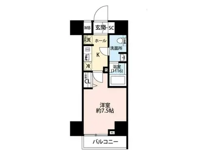 プレール・ドゥーク芝浦(1K/2階)の間取り写真