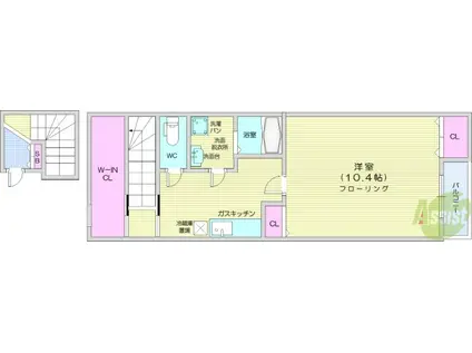 クレストⅥ(1K/2階)の間取り写真