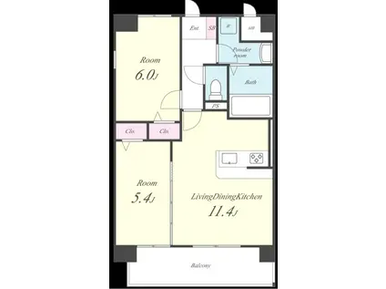ムーンリバー久留米駅南(2LDK/1階)の間取り写真