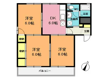 コーポヤマトF棟(3DK/1階)の間取り写真